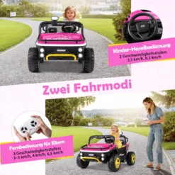 24V Kinder Elektrofahrzeug 2-Sitzer Elektroauto mit Hupe Musik & Licht Kinderfahrzeug mit Fernbedienung Rosa