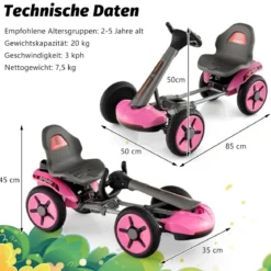 12V Kinder Elektro Gokart mit LED & 2-fach Verstellbarem Lenkrad & SitzLichter Rosa