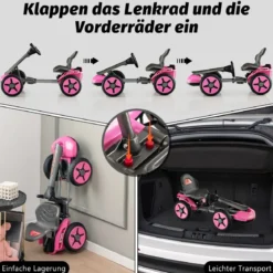 12V Kinder Elektro Gokart mit LED & 2-fach Verstellbarem Lenkrad & SitzLichter Rosa