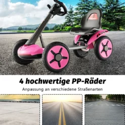 12V Kinder Elektro Gokart mit LED & 2-fach Verstellbarem Lenkrad & SitzLichter Rosa