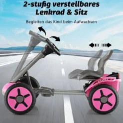 12V Kinder Elektro Gokart mit LED & 2-fach Verstellbarem Lenkrad & SitzLichter Rosa