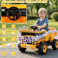 24V Kinder Elektro-Kippwagen 4-Rad Baumaschine mit Kippmulde Schaufel Fernbedienung Gelb