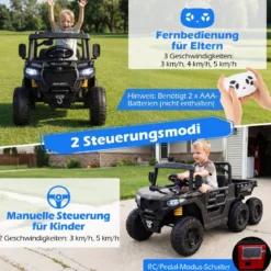 24V Kinderfahrzeug mit Elektrischem Kippbett & Fernbedienung & LED-Lichtern Kipplaster Schwarz