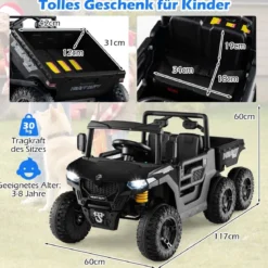 24V Kinderfahrzeug mit Elektrischem Kippbett & Fernbedienung & LED-Lichtern Kipplaster Schwarz
