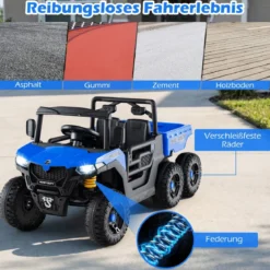 24V Kinderfahrzeug mit Elektrischem Kippbett & Fernbedienung & LED-Lichtern Kipplaster Blau