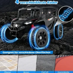 12V Kindertraktor mit Abnehmbarem Anhänger & Eltern-Fernbedienung Elektro-UTV Schwarz