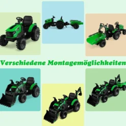 12V Kinder Traktor mit Anhänger & Grabschaufel & MP3-Player für Kinder von 3-8 J. Grün