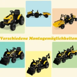 12V Kinder Traktor mit Anhänger & Grabschaufel & MP3-Player für Kinder von 3-8 J. Gelb