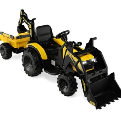 12V Kinder Traktor mit Anhänger & Grabschaufel & MP3-Player für Kinder von 3-8 J. Gelb