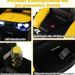 12V Kinder Traktor mit Anhänger & Grabschaufel & MP3-Player für Kinder von 3-8 J. Gelb