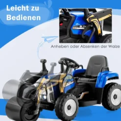 12V Kinder Walze mit Musik & Hupen & Scheinwerfer Elektroauto mit Verstellbarer Walze