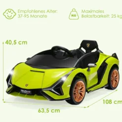 12V Lamborghini Kinder Elektroauto mit 2,4G-Fernbedienung Kinderauto 3-5km/h mit MP3 Grün