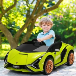 12V Lamborghini Kinder Elektroauto mit 2,4G-Fernbedienung Kinderauto 3-5km/h mit MP3 Grün