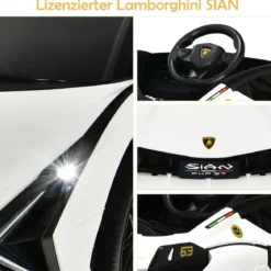 12V Lamborghini Kinder Elektroauto mit 2,4G-Fernbedienung Kinderauto 3-5km/h mit MP3 Weiß