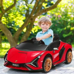 12V Lamborghini Kinder Elektroauto mit 2,4G-Fernbedienung Kinderauto 3-5km/h mit MP3 Rot