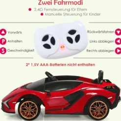 12V Lamborghini Kinder Elektroauto mit 2,4G-Fernbedienung Kinderauto 3-5km/h mit MP3 Rot