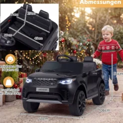 12V Land Rover Kinder-Elektroauto Federung LED Musik Kabellos Kinder ab 3 Jahren Schwarz