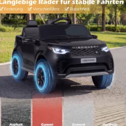 12V Land Rover Kinder-Elektroauto Federung LED Musik Kabellos Kinder ab 3 Jahren Schwarz