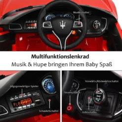 12V Maserati Kinderauto mit 2,4G-Fernbedienung & Musik & LED für Kinder ab 3 jahren Rot