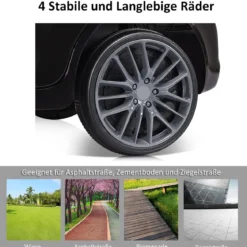 12V Maserati Kinderauto mit 2,4G-Fernbedienung & Musik & LED für Kinder ab 3 Jahren Schwarz