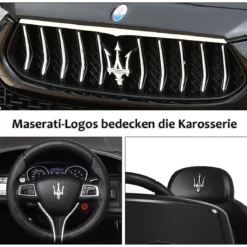 12V Maserati Kinderauto mit 2,4G-Fernbedienung & Musik & LED für Kinder ab 3 Jahren Schwarz
