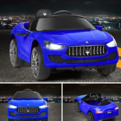 12V Maserati Kinderauto mit 2,4G-Fernbedienung & Musik & LED für Kinder ab 3 Jahren Blau