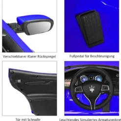 12V Maserati Kinderauto mit 2,4G-Fernbedienung & Musik & LED für Kinder ab 3 Jahren Blau