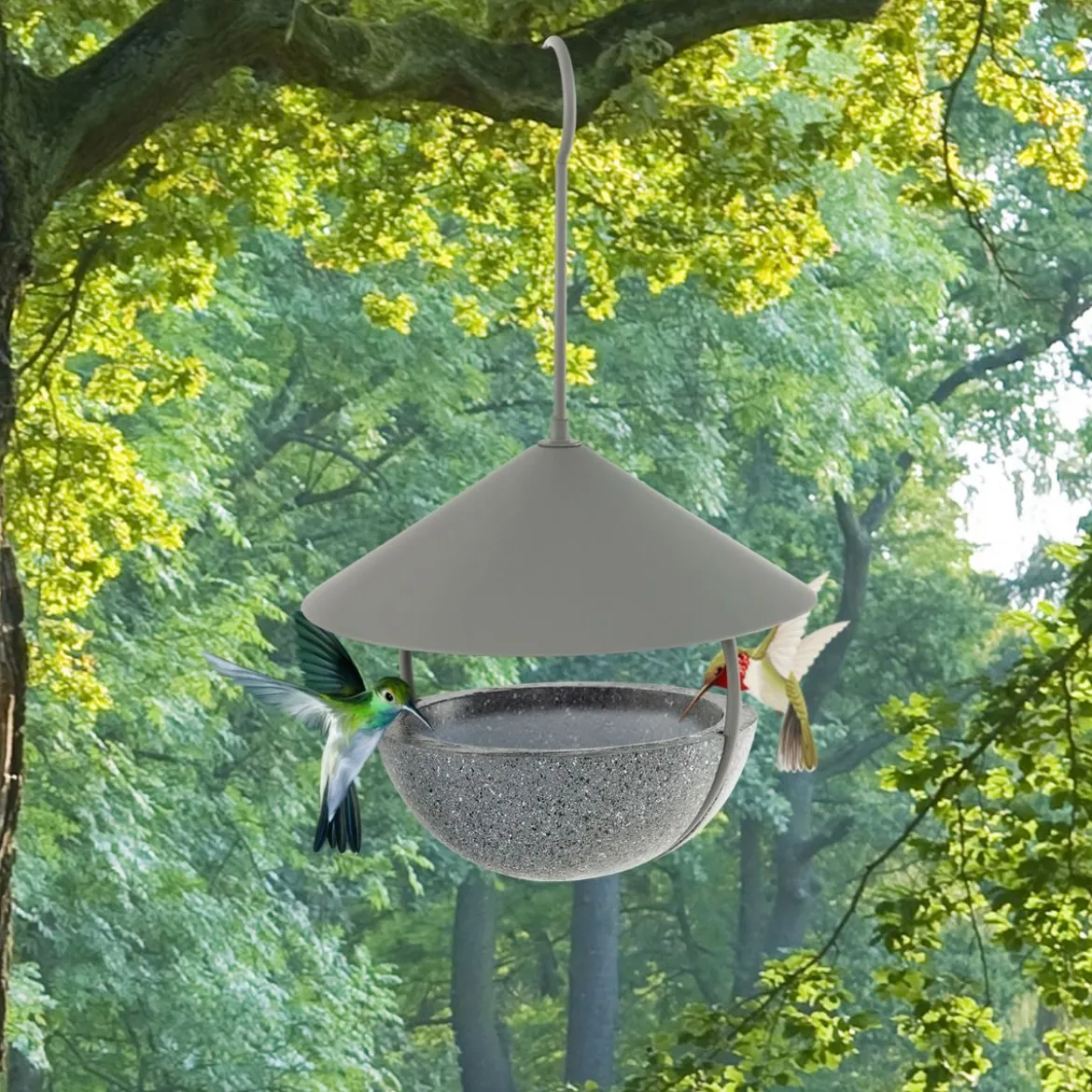 Vogelfutterhaus zum Aufhängen 2 in 1 Vogelfutterspender & Vogelbad Grau