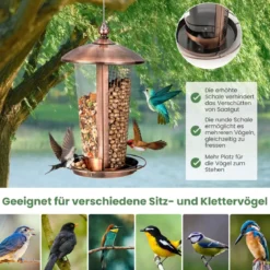 Vogelfutterspender zum Aufhängen 2-in-1-Futterhäuschen für Wildvögel 16 x 28 cm Bronze