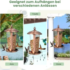 Vogelfutterspender zum Aufhängen 2-in-1-Futterhäuschen für Wildvögel 16 x 28 cm Bronze