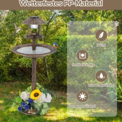 Vogeltränke mit Solarleuchte & Blumentopf Vogelfutterhaus Vogelfutterstation Futterspender Bronze