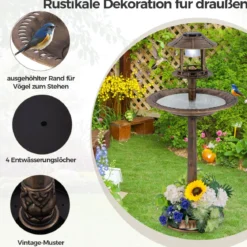 Vogeltränke mit Solarleuchte & Blumentopf Vogelfutterhaus Vogelfutterstation Futterspender Bronze
