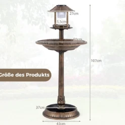 Vogeltränke mit Solarleuchte & Blumentopf Vogelfutterhaus Vogelfutterstation Futterspender Bronze