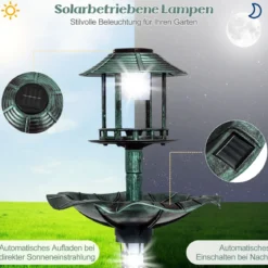 Vogeltränke mit Solarleuchte Blumentopf Vogelfutterhaus Ø43 x 110 cm Grün