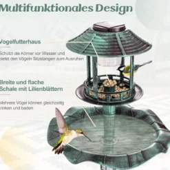 Vogeltränke mit Solarleuchte Blumentopf Vogelfutterhaus Ø43 x 110 cm Grün