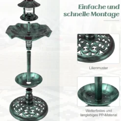 Vogeltränke mit Solarleuchte Blumentopf Vogelfutterhaus Ø43 x 110 cm Grün