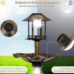 Vogeltränke mit Solarleuchte Blumentopf Vogelfutterhaus Ø43 x 110 cm Bronze