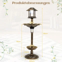 Vogeltränke mit Solarleuchte Blumentopf Vogelfutterhaus Ø43 x 110 cm Bronze