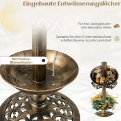 Vogeltränke mit Solarleuchte Blumentopf Vogelfutterhaus Ø43 x 110 cm Bronze