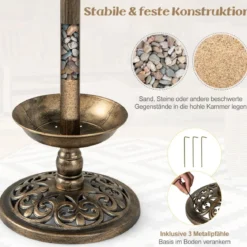 Vogeltränke mit Solarleuchte Blumentopf Vogelfutterhaus Ø43 x 110 cm Bronze