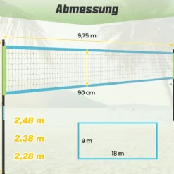 Volleyballnetz outdoor 9,5 x 1 m Pool Volleyball Netz Höhenverstellbar mit Ständer Volleyball Hinterhof Grün