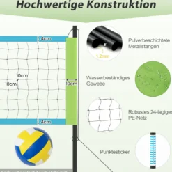 Volleyballnetz outdoor 9,5 x 1 m Pool Volleyball Netz Höhenverstellbar mit Ständer Volleyball Hinterhof Grün