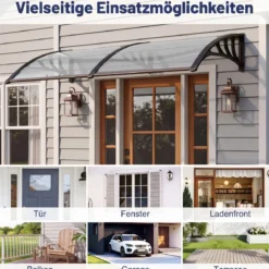 Vordach für Haustür Türvordach aus Polycarbonat mit Aluminiumstangen & PP-Halterung 197x89 cm