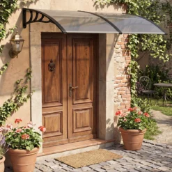 Vordach für Haustür Türvordach aus Polycarbonat mit Aluminiumstangen & PP-Halterung 197x89 cm