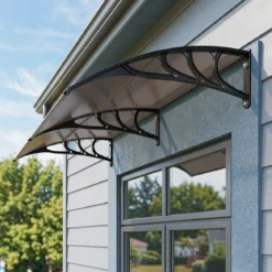 Vordach für Haustür Türvordach aus Polycarbonat mit Aluminiumstangen & PP-Halterung 197x89 cm