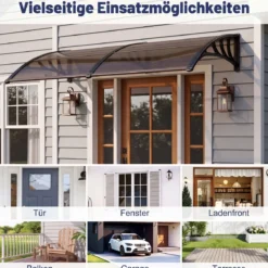 Vordach für Haustür Türvordach aus Polycarbonat mit Aluminiumstangen & PP-Halterung 197x89 cm