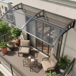 Vordach für Haustür Türvordach aus Polycarbonat mit Aluminiumstangen & PP-Halterung 197x89 cm