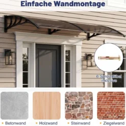 Vordach für Haustür Türvordach aus Polycarbonat mit Aluminiumstangen & PP-Halterung 197x89 cm