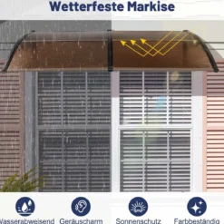Vordach für Haustür Türvordach aus Polycarbonat mit Aluminiumstangen & PP-Halterung 197x89 cm