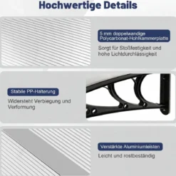 Vordach für Haustür Türvordach aus Polycarbonat mit Aluminiumstangen & PP-Halterung 197x89 cm